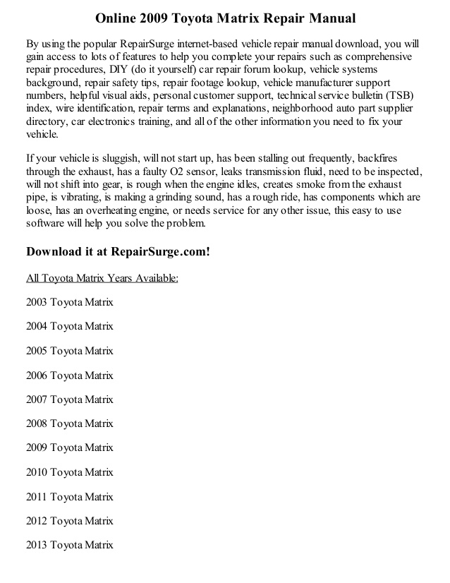 Toyota matrix 2004 manual